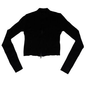 FOREVER 21 Double zip, ribbed mock neck sweater